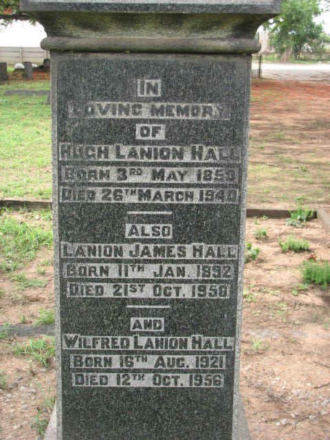 HALL Hugh Lanion 1853-1940 :: HALL Lanion James 1892-1950 :: HALL Wilfred Lanion 1921-1956