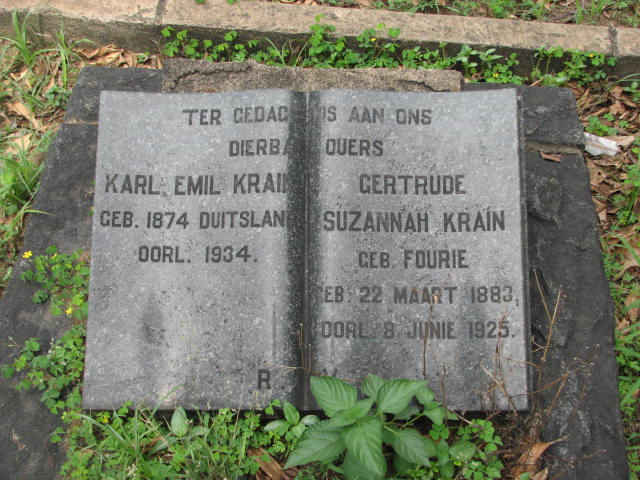 KRAIN Karl Emil 1874-1934 &amp; Gertrude Suzannah FOURIE 1883-1925