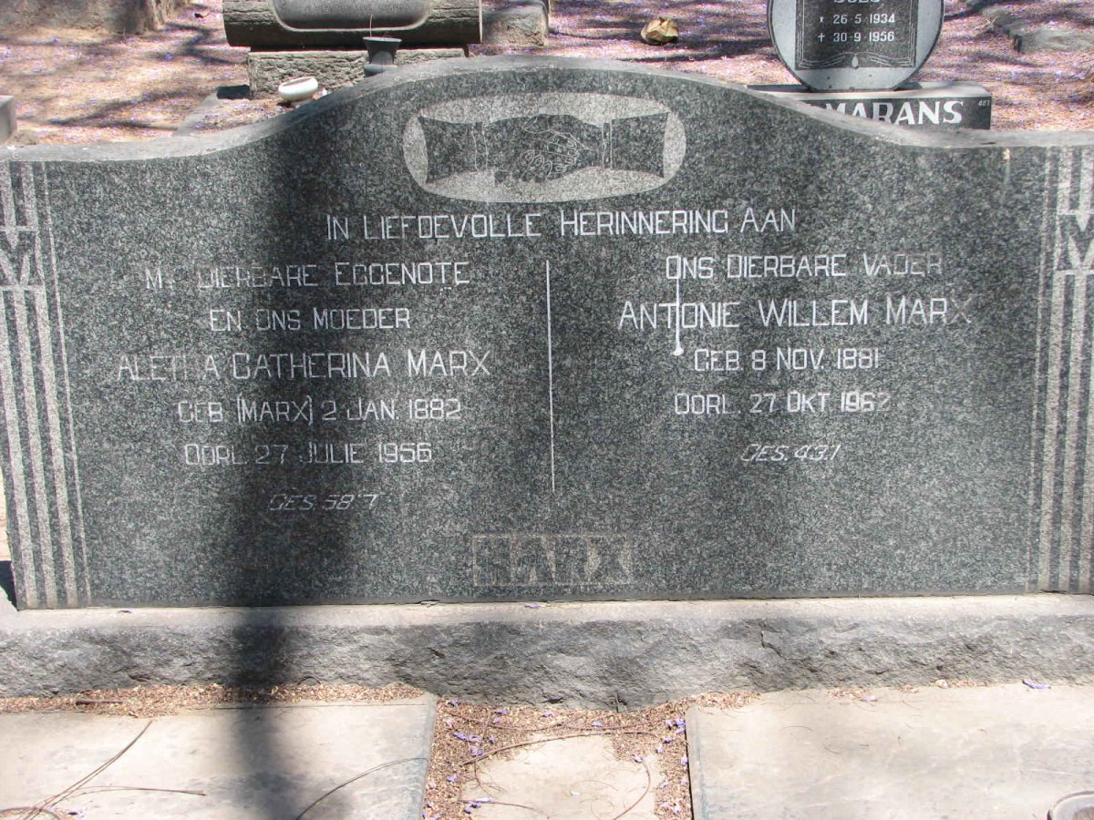 MARX Antonie Willem 1881-1962 &amp; Aletha Catherina MARX 1882-1956