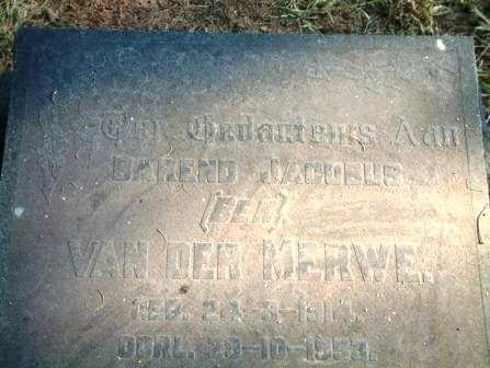 MERWE Barend Jacobus, van der 1914-1953