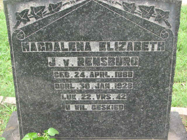 RENSBURG Magdalena Elizabeth, J.v. 1888-1928
