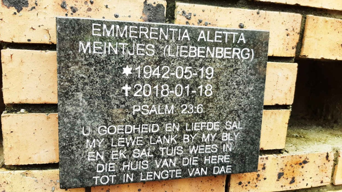 MEINTJES Emmerentia Aletta nee LIEBENBERG 1942-2018