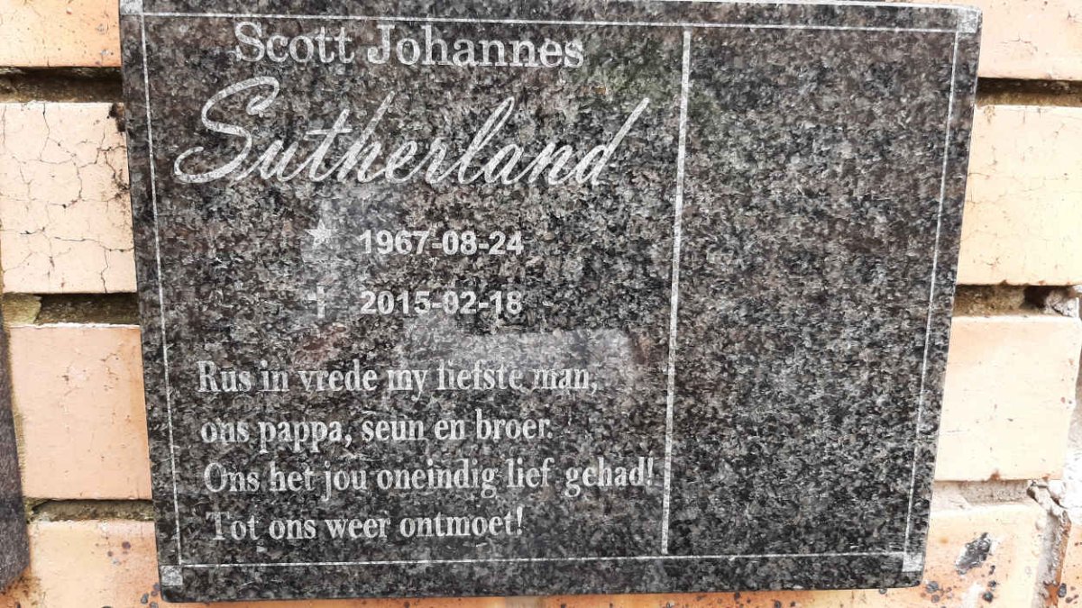 SUTHERLAND Scott Johannes 1967-2015