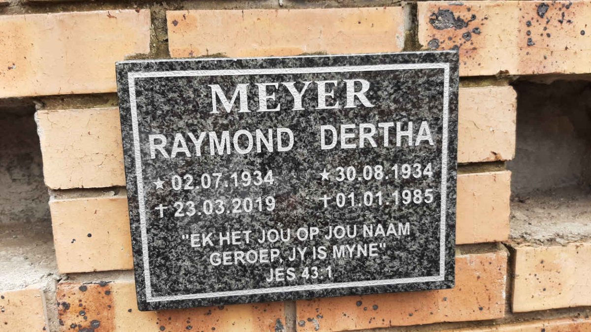 MEYER Raymond 1934-2019 &amp; Dertha 1934-1985