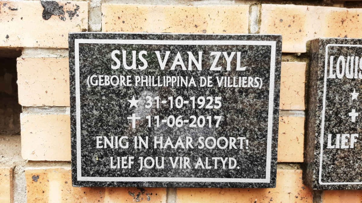ZYL Phillippina, van nee DE VILLIERS 1925-2017