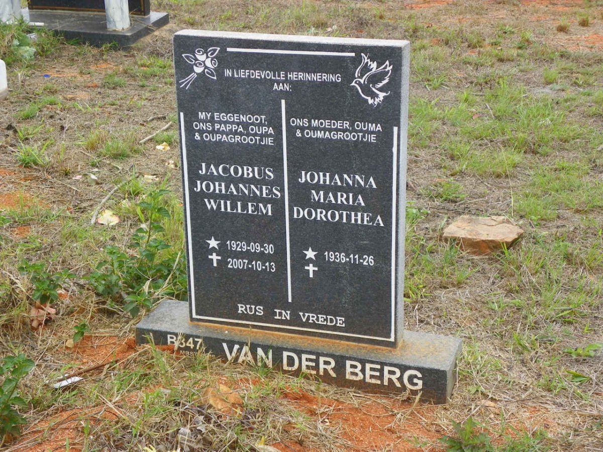 BERG Jacobus Johannes Willem, van der 1929-2007 &amp; Johanna Maria Dorothea 1936-
