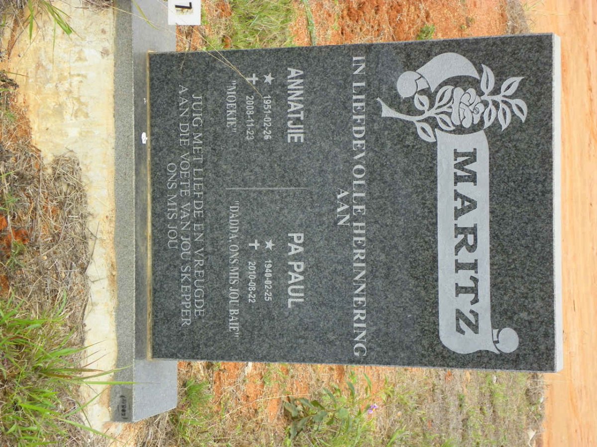 MARITZ Paul 1940-2010 &amp; Annatjie 1951-2008