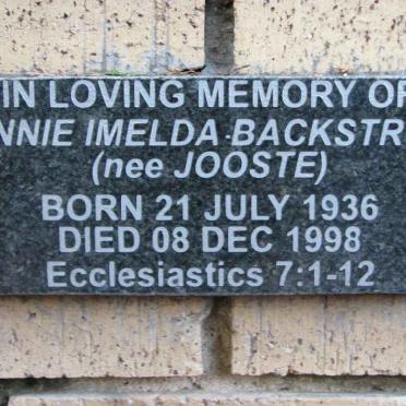 BACKSTROM Finnie Imelda nee JOOSTE 1936-1998