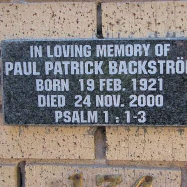 BACKSTROM Paul Patrick 1921-2000