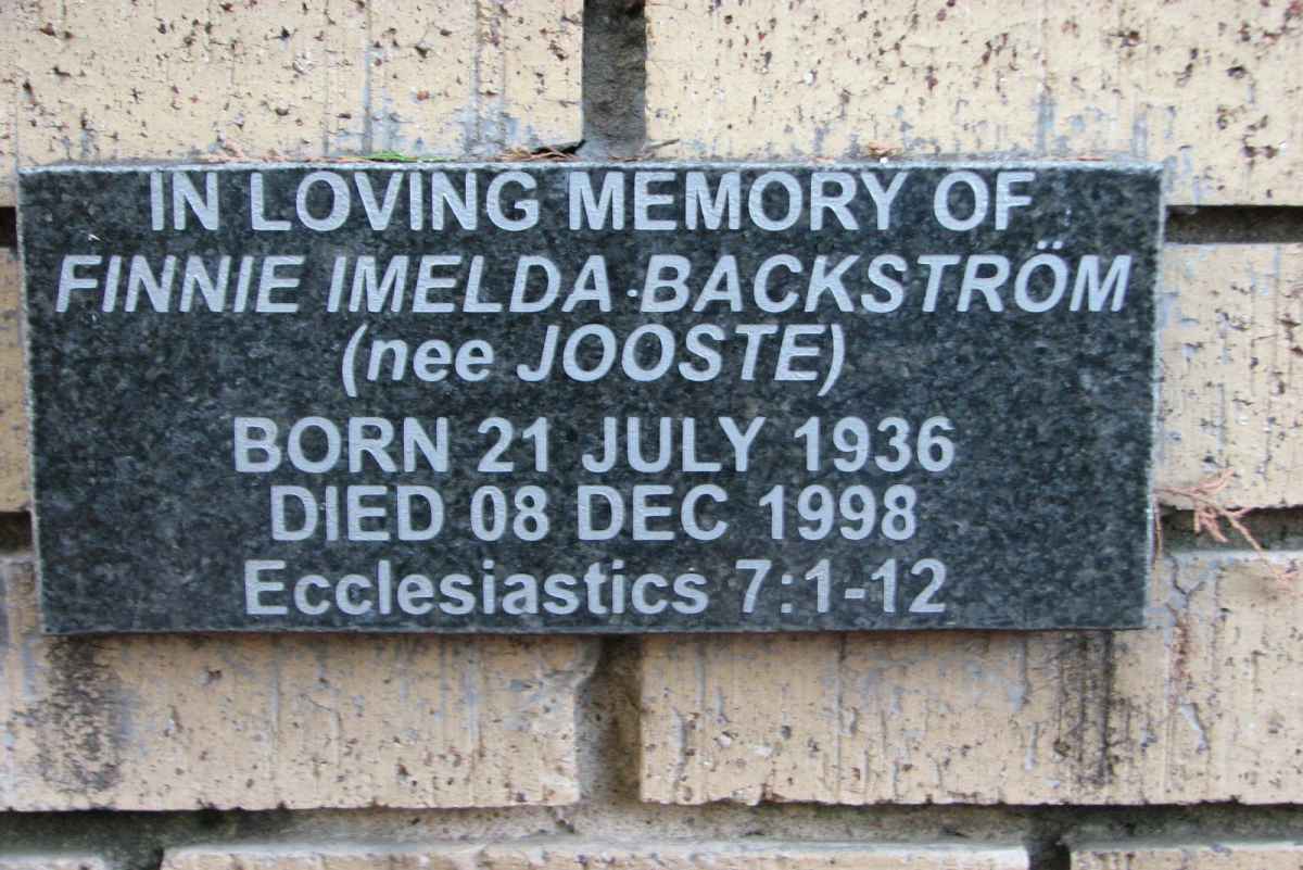 BACKSTRÖM Finnie Imelda nee JOOSTE 1936-1998