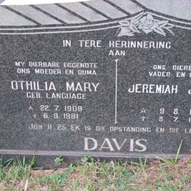 DAVIS Jeremiah Joseph 1905-1983 &amp; Othilia Mary LANGUAGE 1909-1981