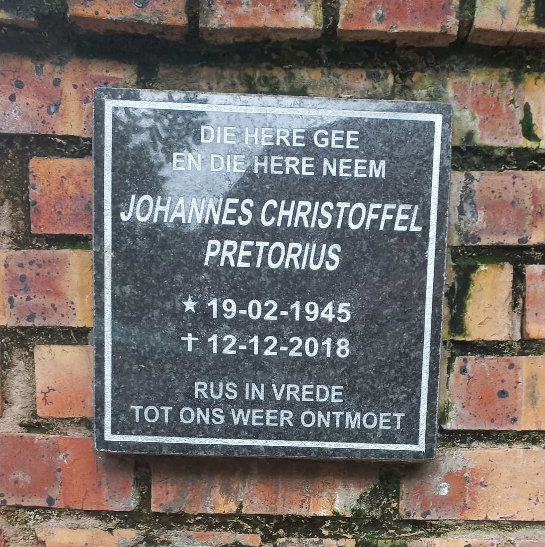 PRETORIUS Johannes Christoffel 1945-2018