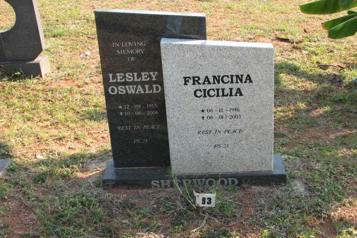 SHERWOOD Lesley Oswald 1913-2006 &amp; Francina Cicilia 1916-2003