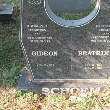 SCHOEMAN Gideon 1933- &amp; Beatrix 1937-1998