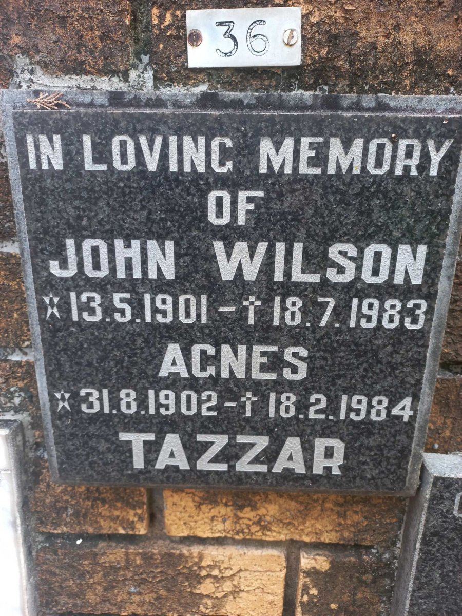 TAZZAR John Wilson 1901-1983 & Agnes 1902-1984