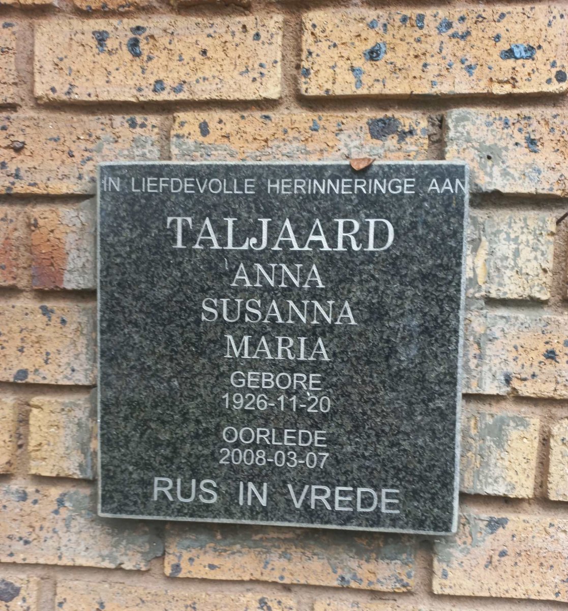 TALJAARD Anna Susanna Maria 1926-2008