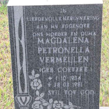 VERMEULEN Magdalena Petronella nee COETZEE 1934-1981