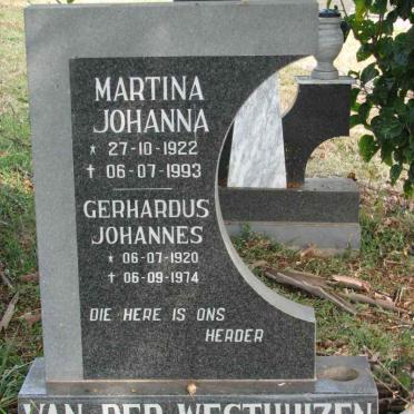 WESTHUIZEN Gerhardus Johannes, van der 1920-1974 &amp; Martina Johanna 1922-1993