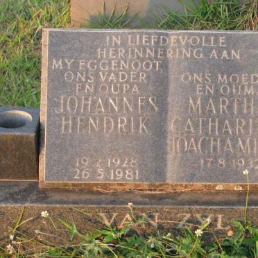 ZYL Johannes Hendrik, van 1928-1981 &amp; Martha Catharina Joachamina 1932-