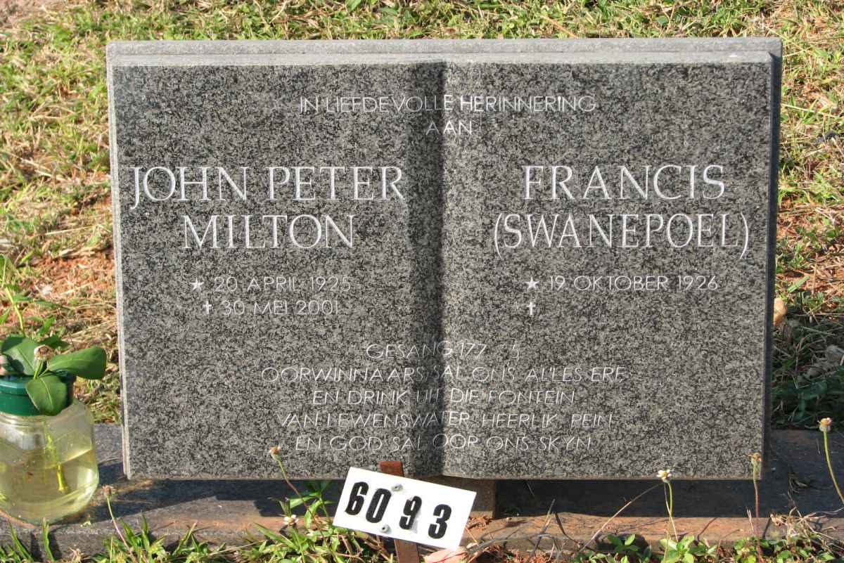 ? John Peter Milton 1925-2001 &amp; Francis SWANEPOEL 1926-