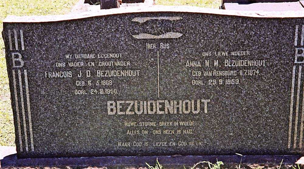 BEZUIDENHOUT Francois J.D. 1868-1950 &amp; Anna M.M. VAN RENSBURG 1874-1953
