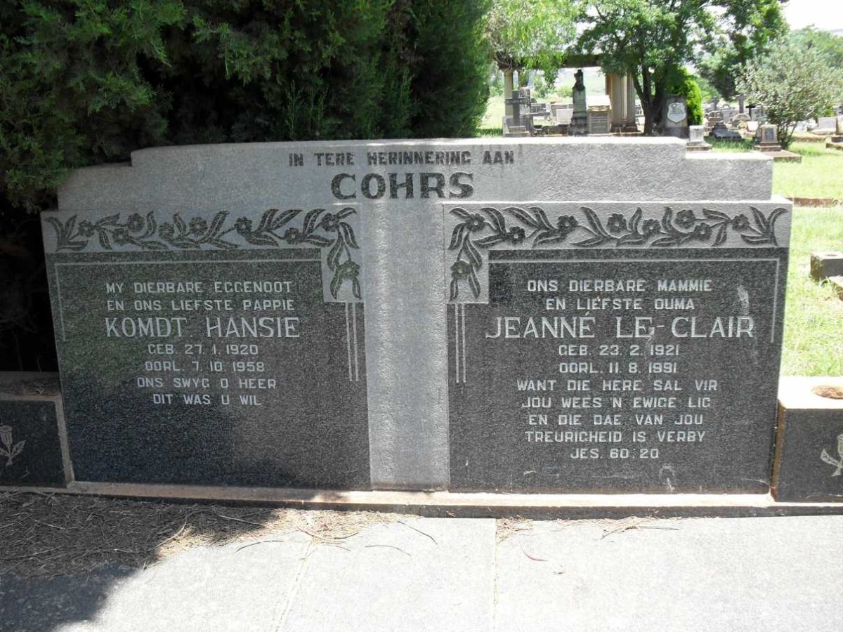 COHRS Hansie 1920-1958 &amp; Jeanne Le-Clair 1921-1991