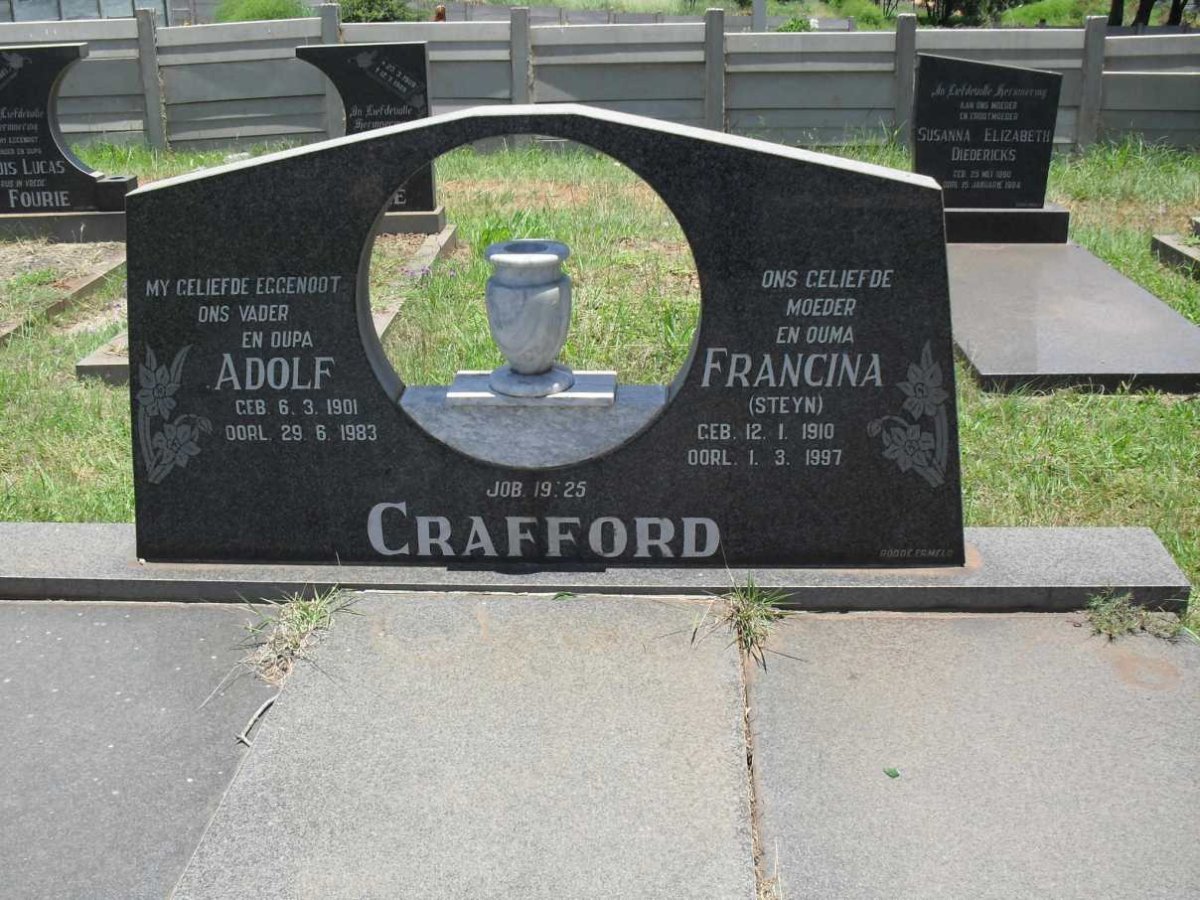 CRAFFORD Adolf 1901-1983 &amp; Francina STEYN 1910-1997