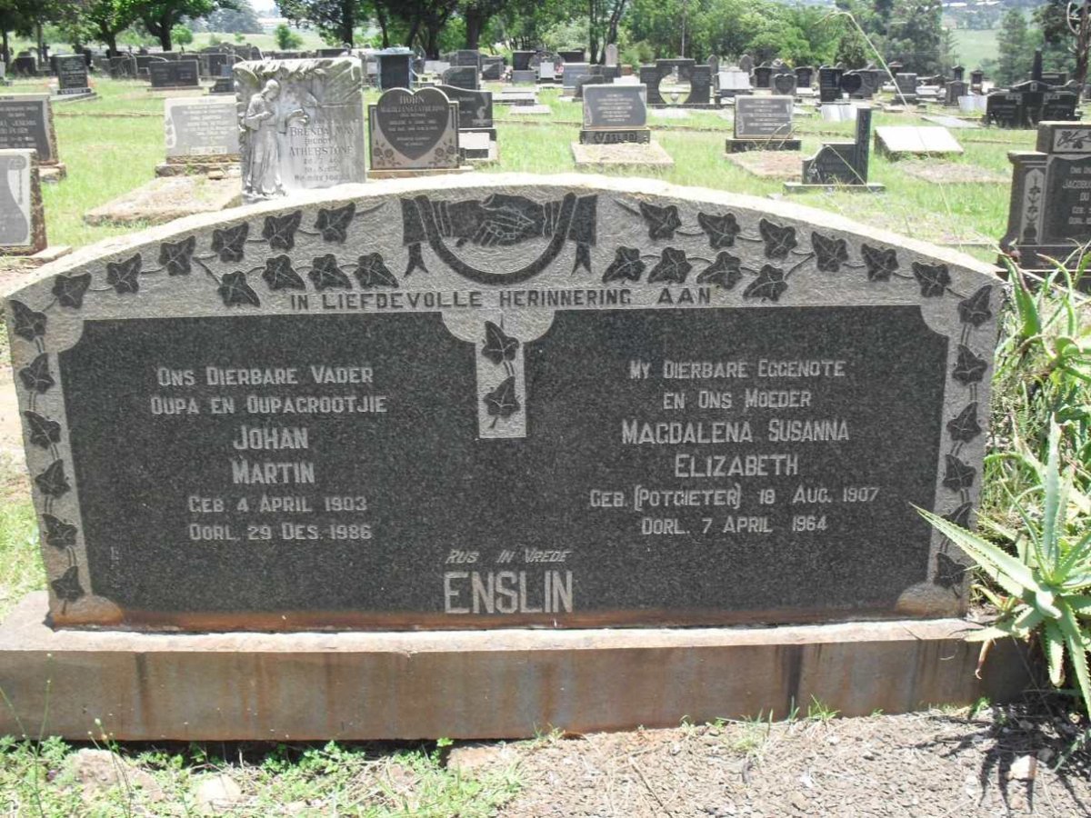 ENSLIN Johan Martin 1903-1986 &amp; Magdalena Susanna Elizabeth POTGIETER 1907-1964