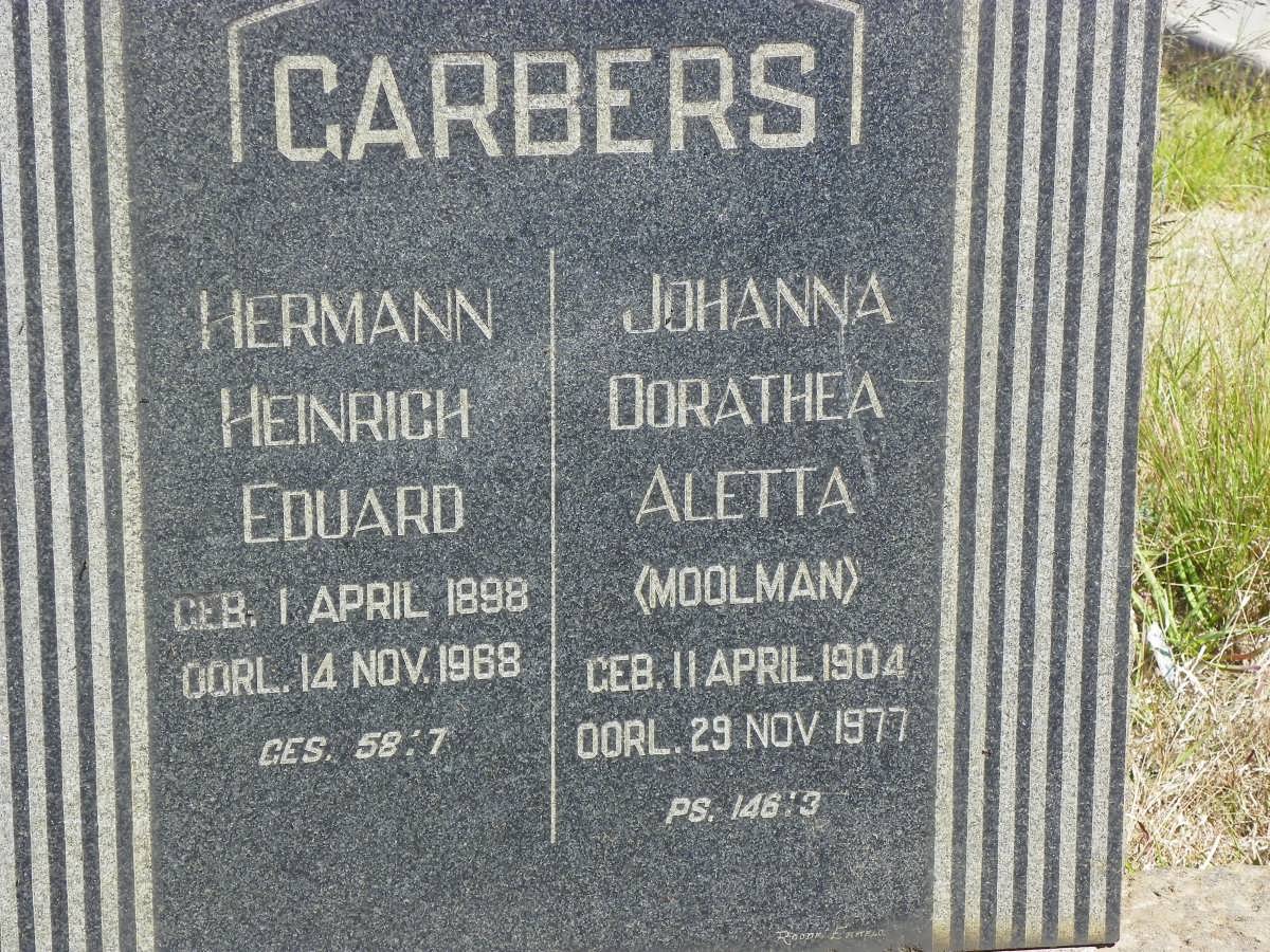 GARBERS Hermann Heinrich Eduard 1898-1968 &amp; Johanna Dorathea Aletta MOOLMAN 1904-1977