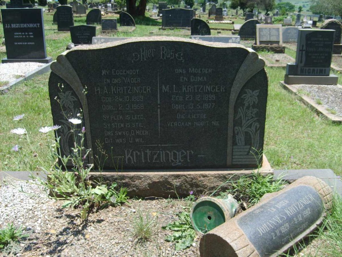 KRITZINGER H.A. 1889-1958 &amp; M.L. 1899-1977