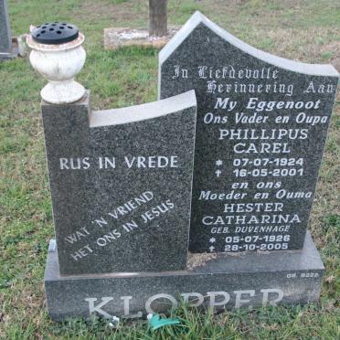 KLOPPER Phillipus Carel 1924-2001 &amp; Hester Catharina DUVENHAGE 1926-2005