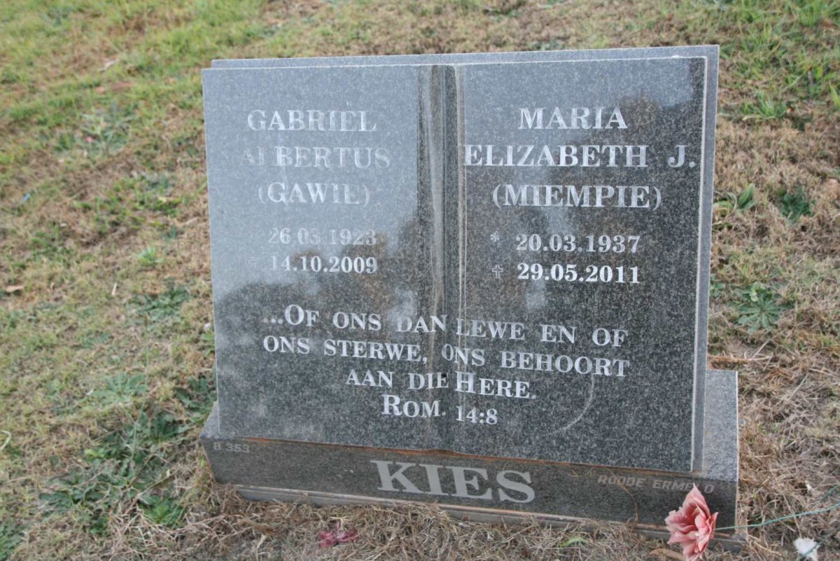 KIES Gabriel Albertus 1923-2009 &amp; Maria Elizabeth J. 1937-2011