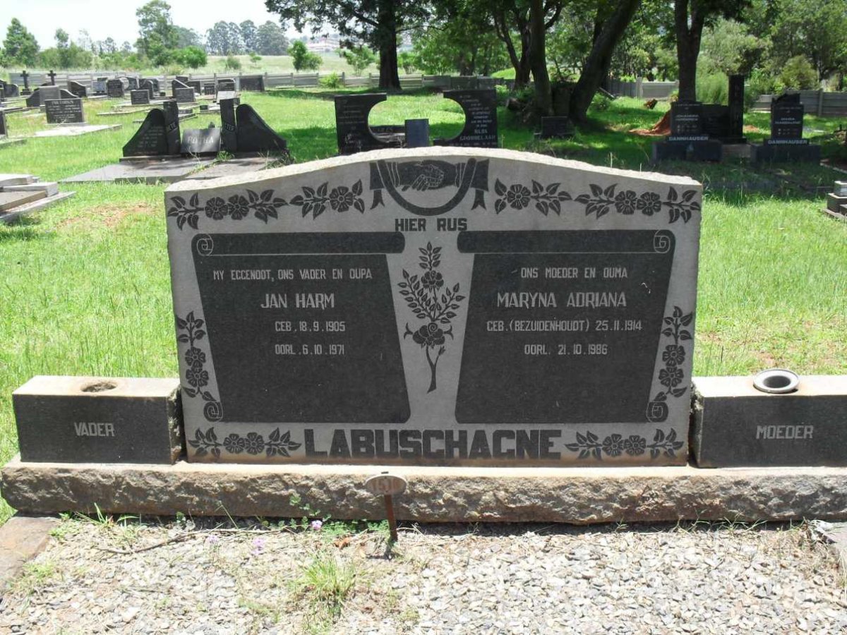 LABUSCHAGNE Jan Harm 1905-1971 &amp; Maryna Adriana BEZUIDENHOUT 1914-1986