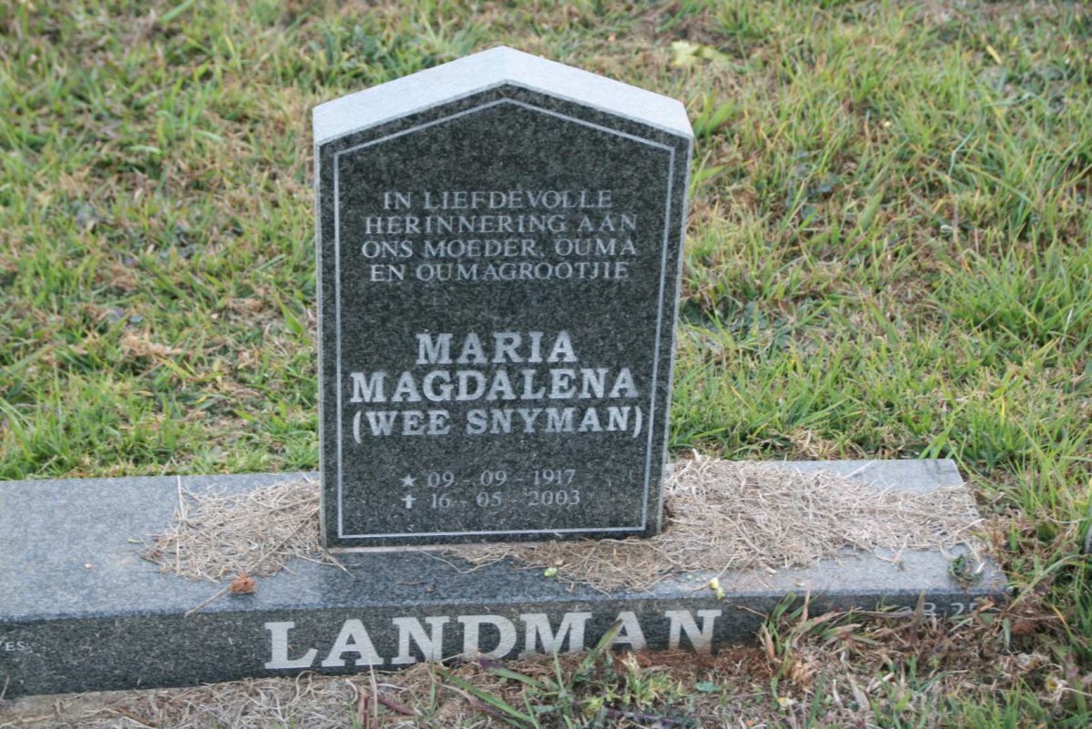 LANDMAN Maria Magdalena nee SNYMAN 1917-2003