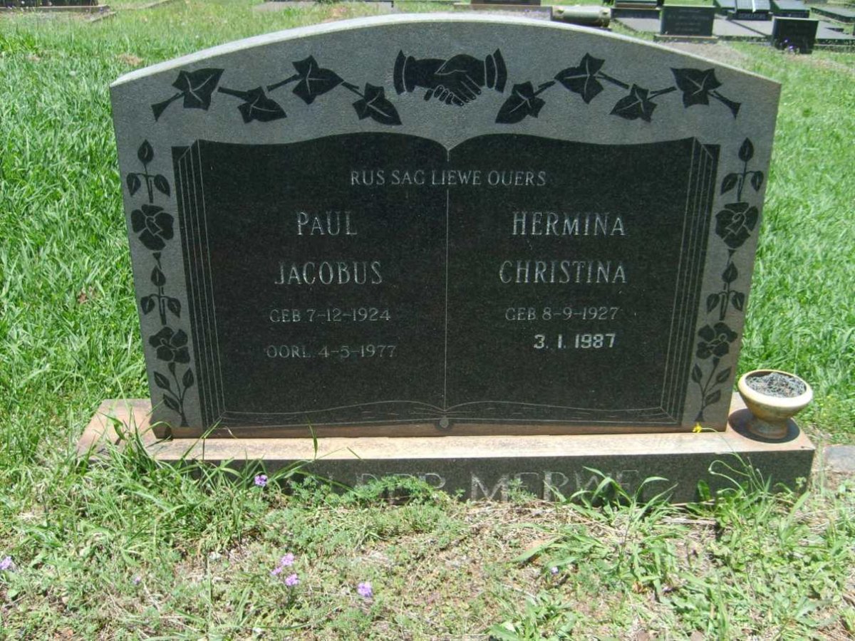 MERWE Paul Jacobus, v.d.  1924-1977 &amp; Hermina Christina 1927-1987