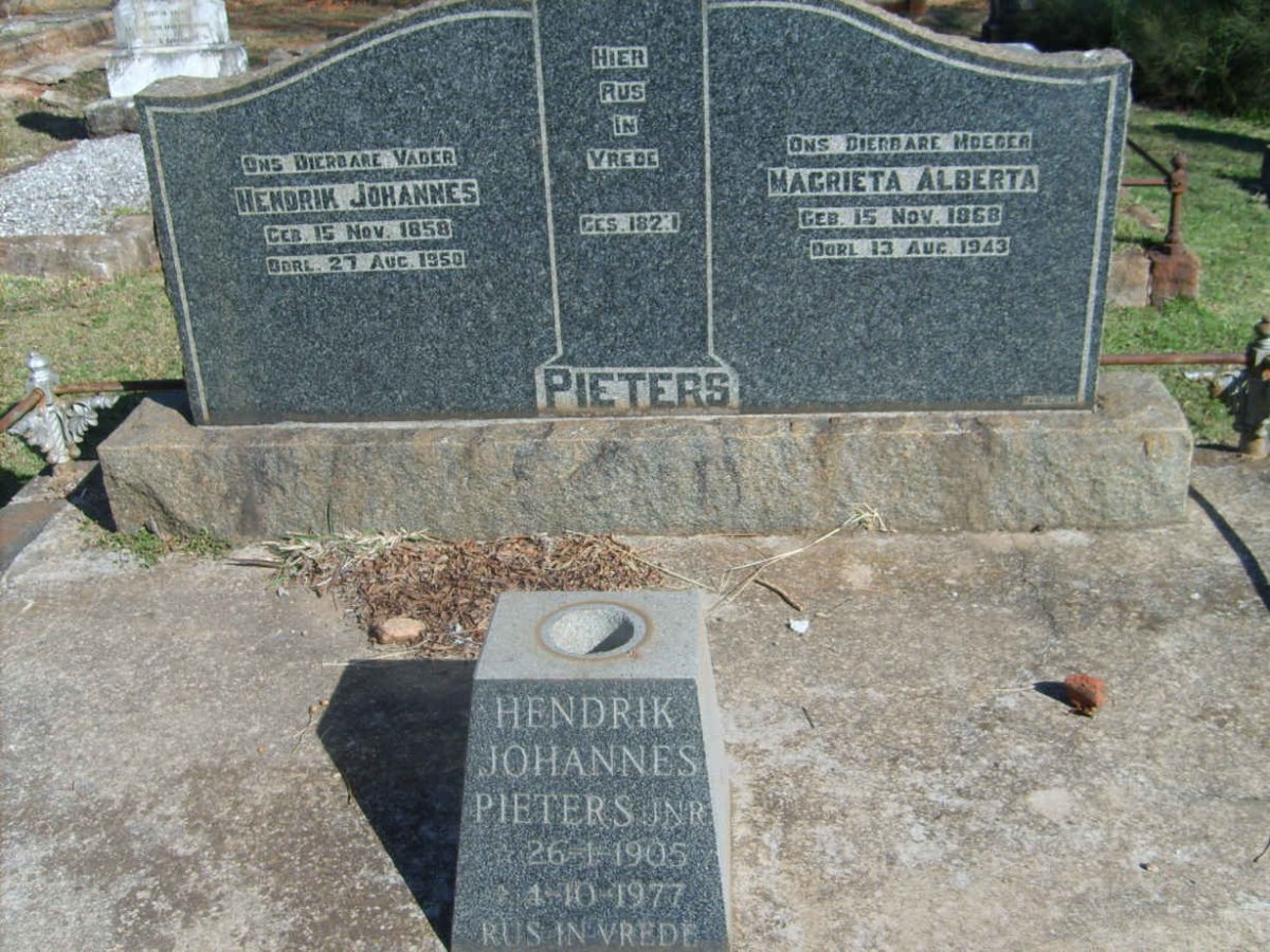 PIETERS Hendrik Johannes 1858-1950 &amp; Magrieta Alberta 1868-1943 :: PIETERS Hendrik Johannes 1905-1977
