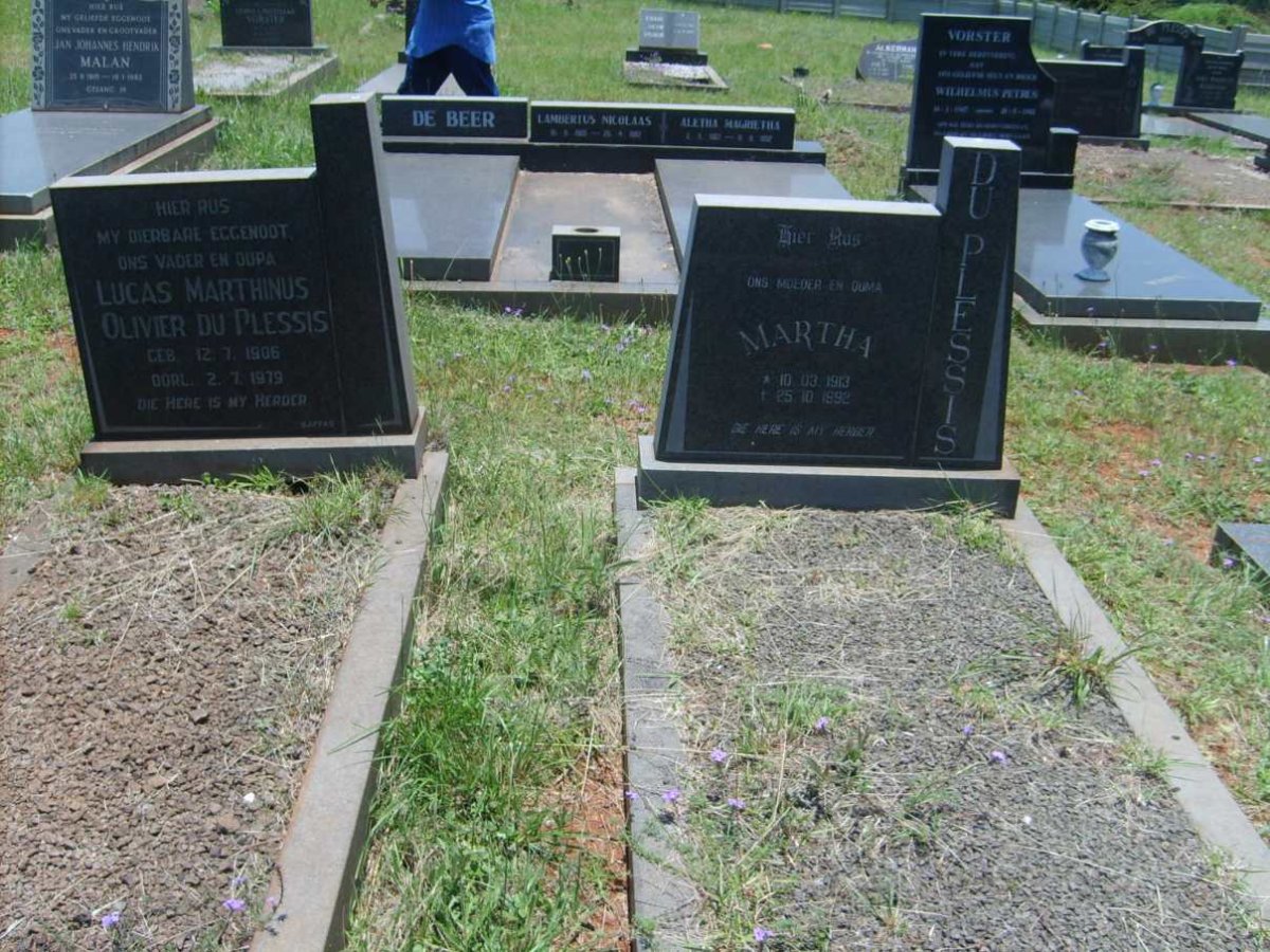 PLESSIS Lucas Marthinus Olivier, du 1906-1979 &amp; Martha 1913-1992