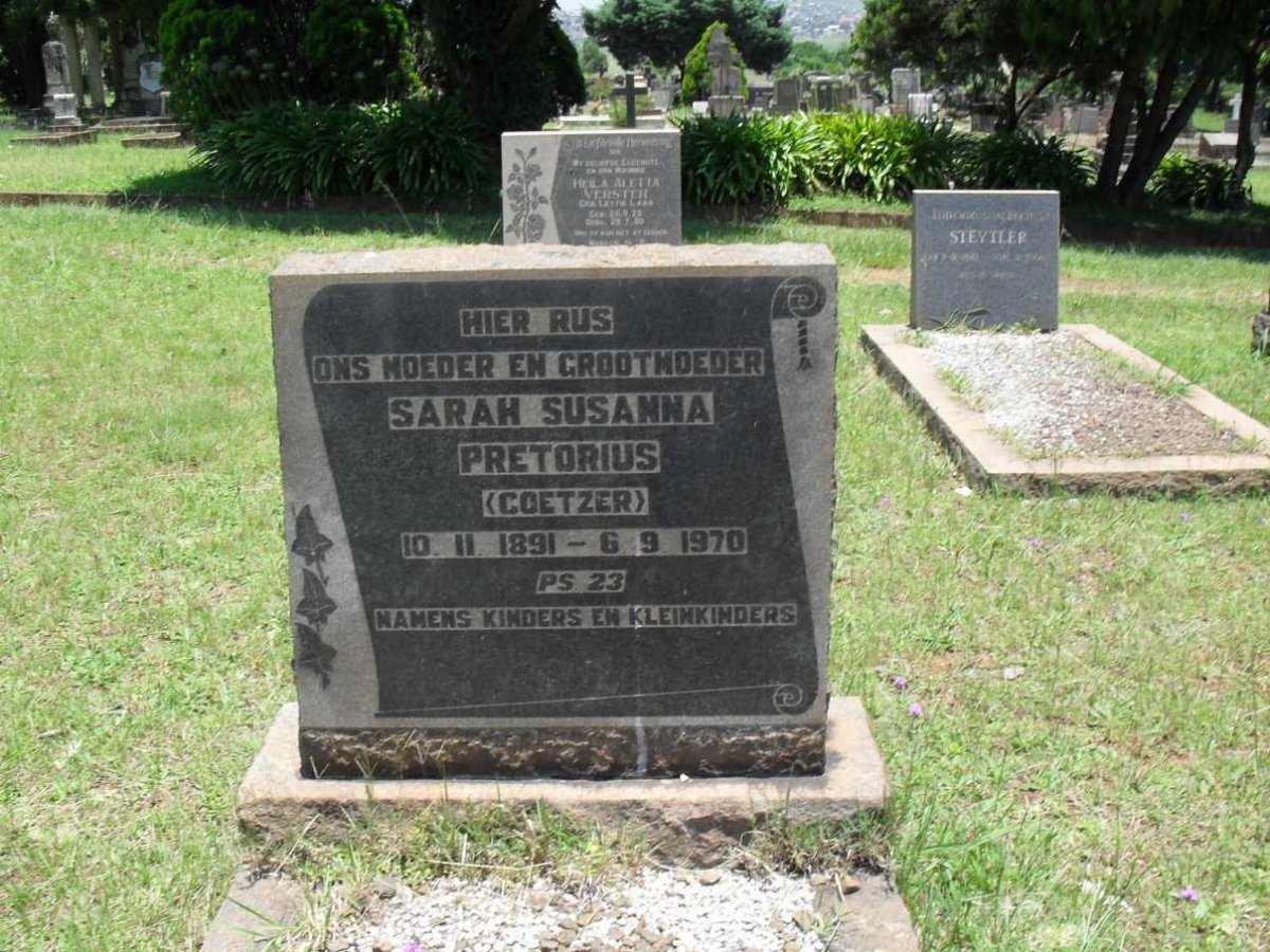 PRETORIUS Sarah Susanna nee COETZER 1891-1970