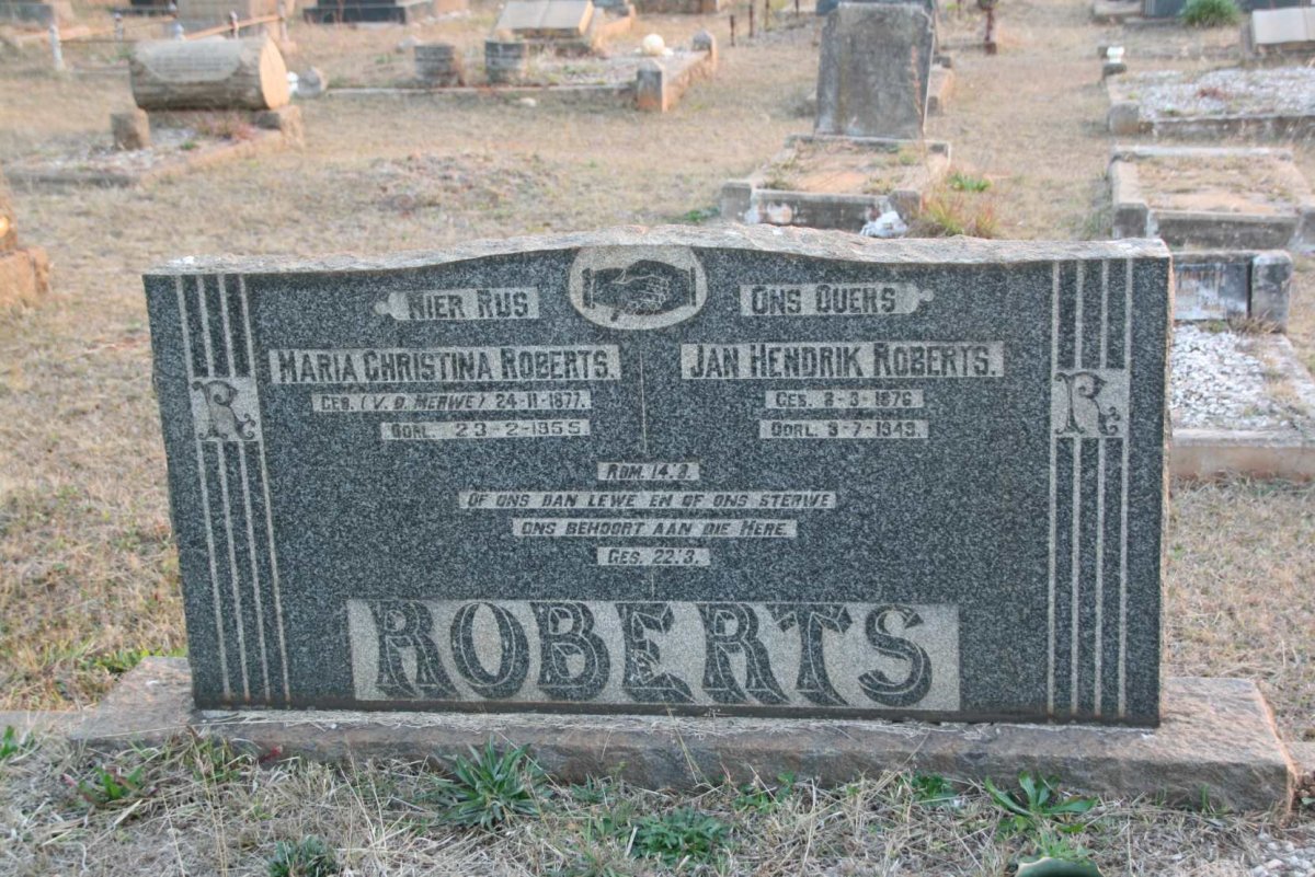 ROBERTS Jan Hendrik 1876-1943 &amp; Maria Christina V.D. MERWE 1877-1955