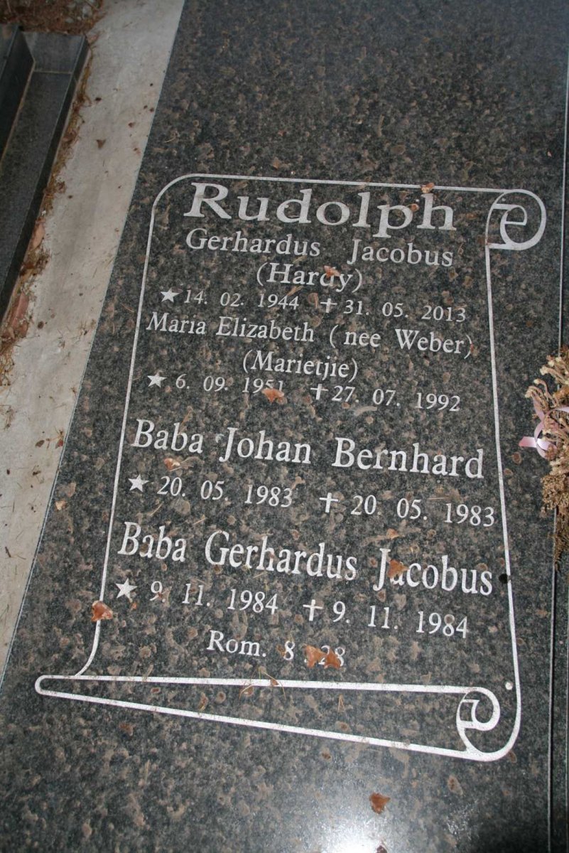 RUDOLPH Gerhardus Jacobus 1944-2013 &amp; Maria Elizabeth WEBER 1951-1992