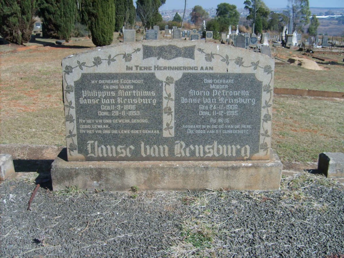 RENSBURG Philippus Marthinus, Janse van 1886-1953 &amp; Maria Petronella 1906-1995