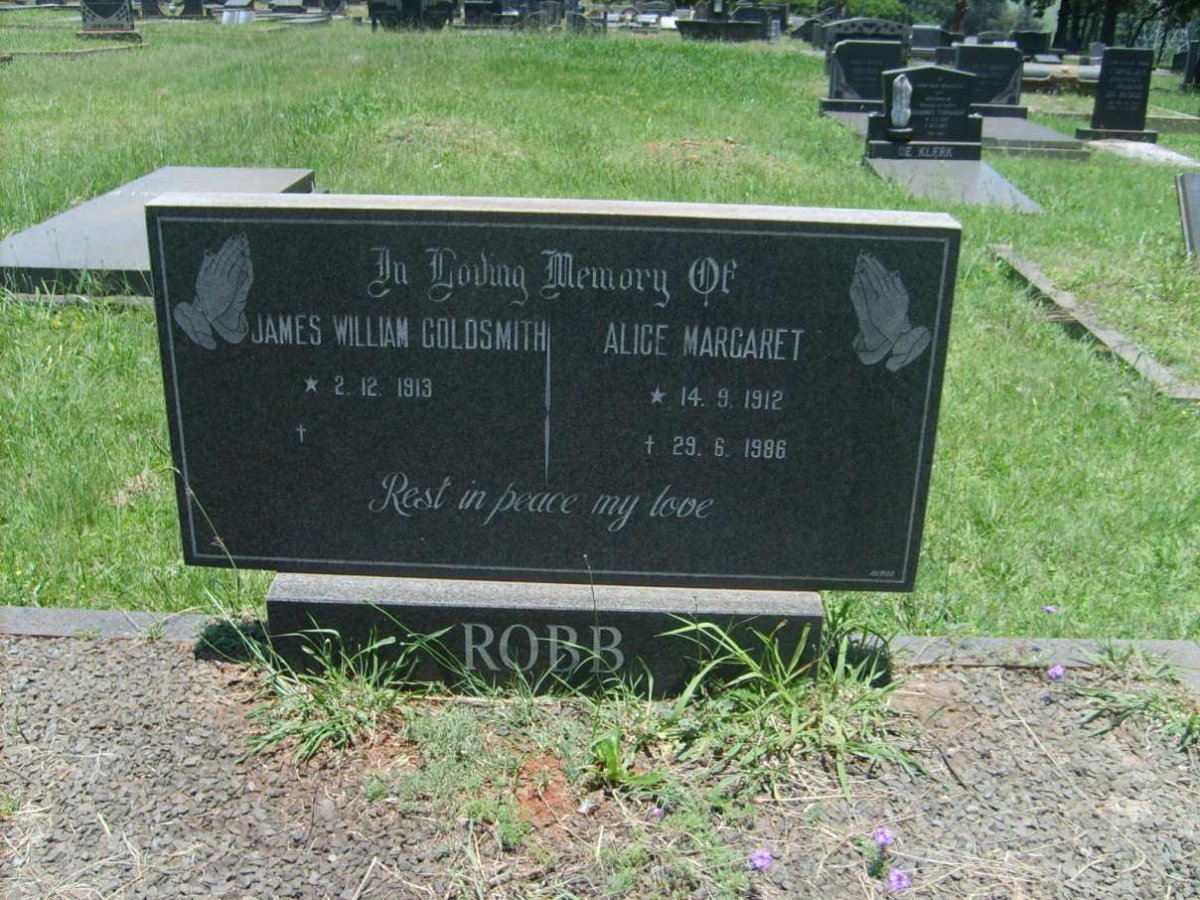 ROBB James William Goldsmith 1913- &amp; Alice Margaret 1912-1986