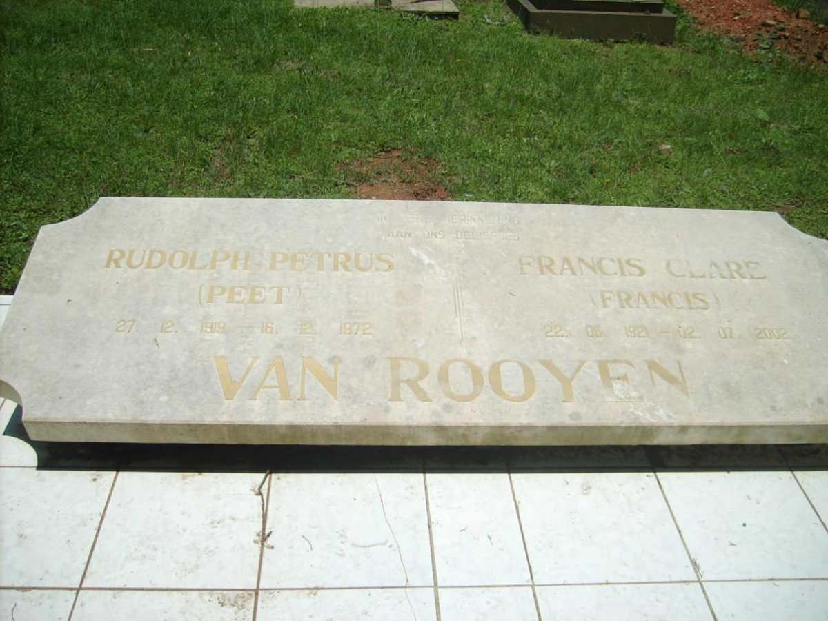 ROOYEN Rudolph Petrus, van 1919-1972 &amp; Francis Clare 1921-2002