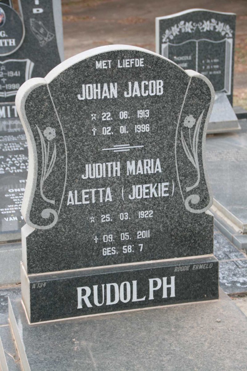 RUDOLPH Johan Jacob 1913-1996 &amp; Judith Maria Aletta 1922-2011