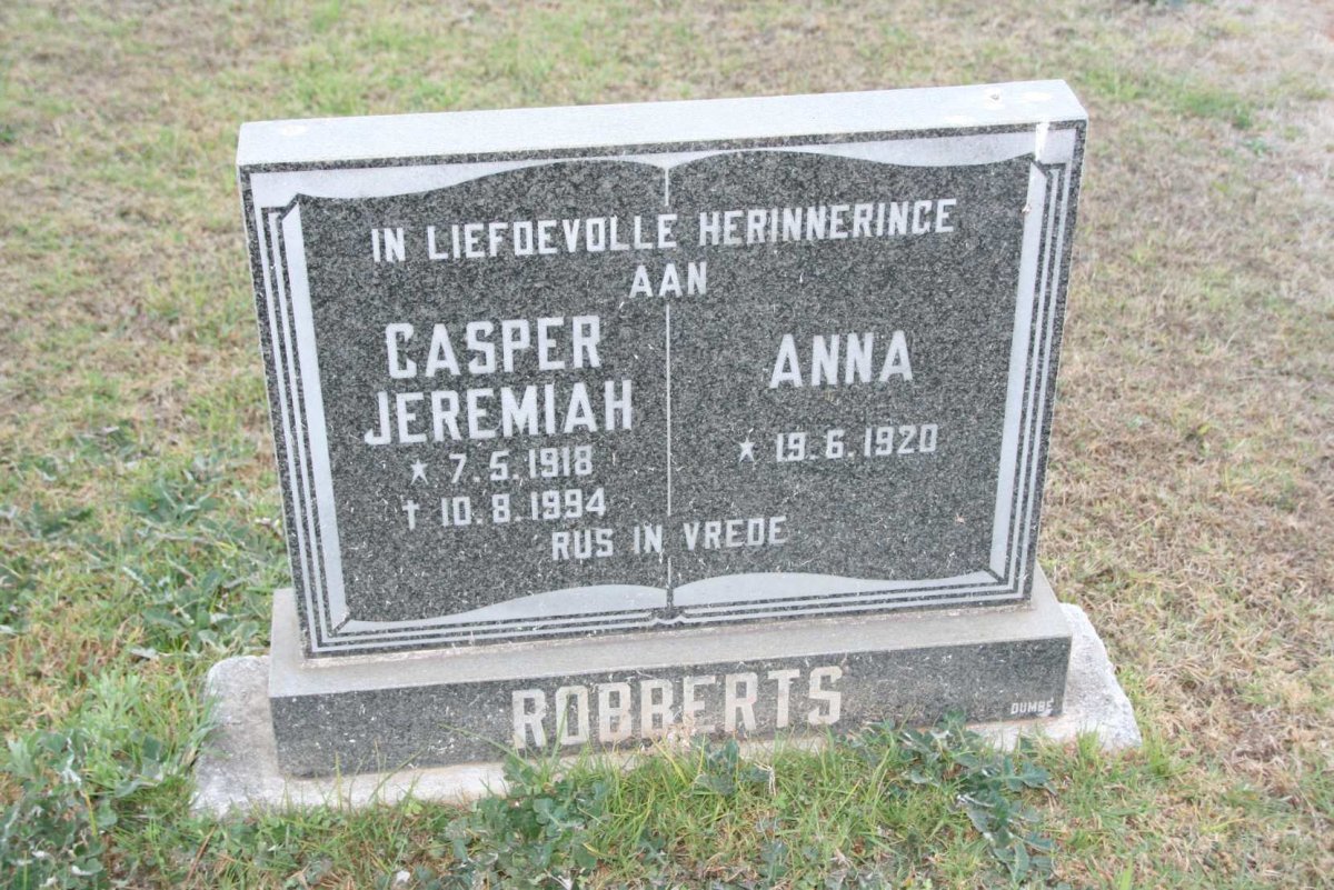 ROBBERTS Casper Jeremiah 1918-1994 &amp; Anna 1920-