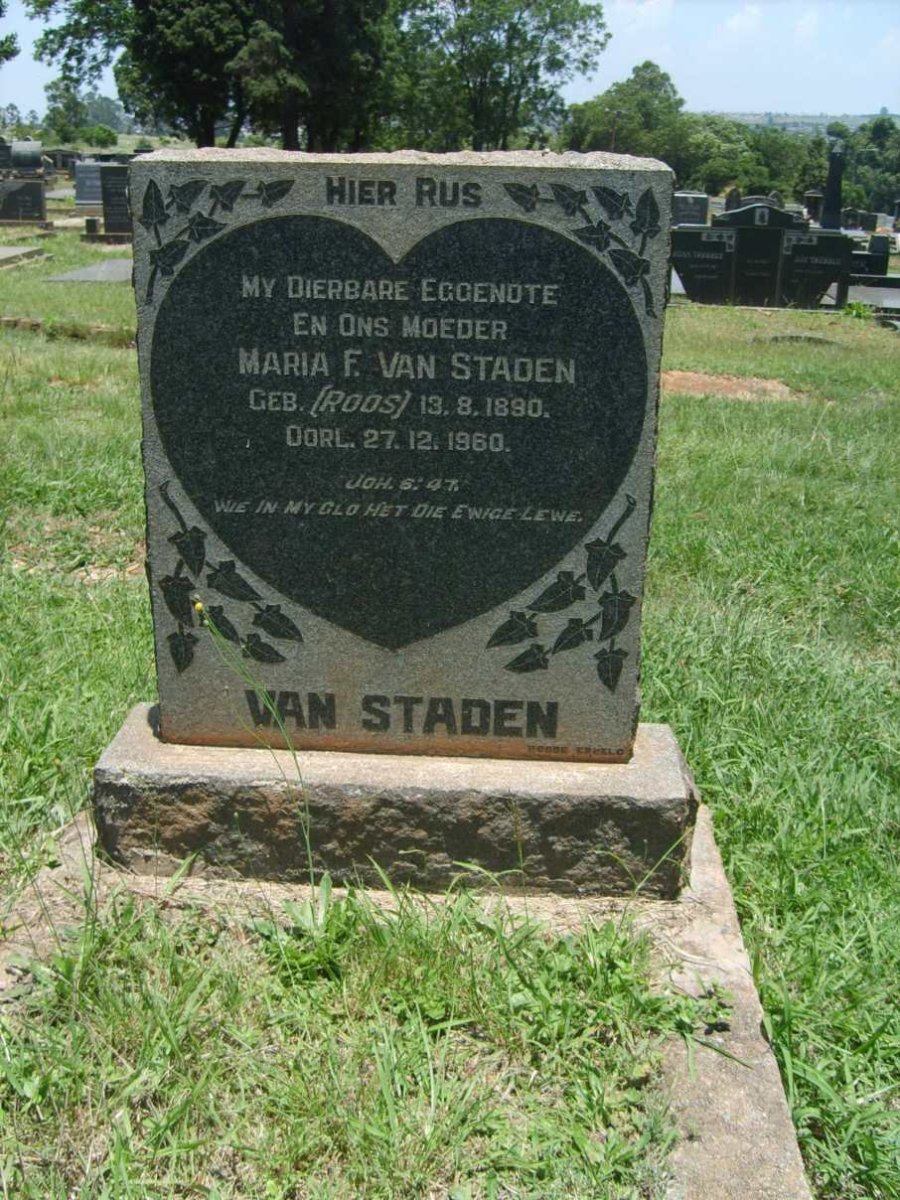 STADEN Maria F., van nee ROOS 1890-1960