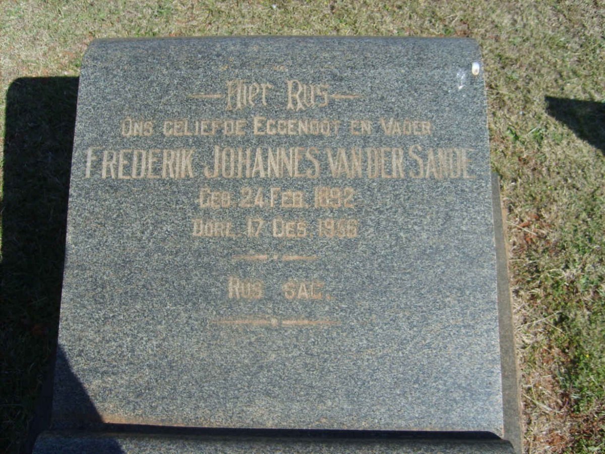 SANDE Frederik Johannes, van der 1892-1956