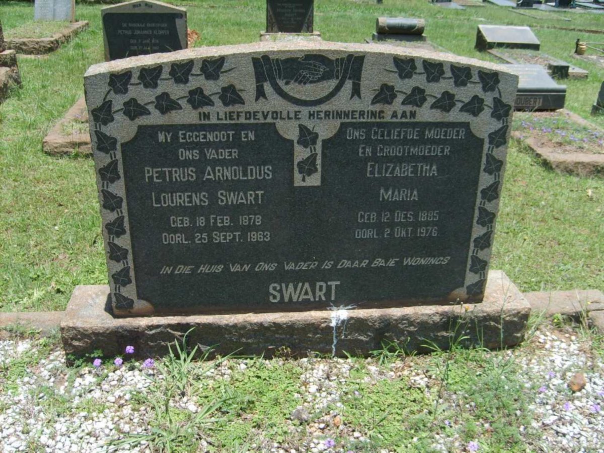 SWART Petrus Arnoldus Lourens 1878-1963 &amp; Elizabeth Maria 1885-1976