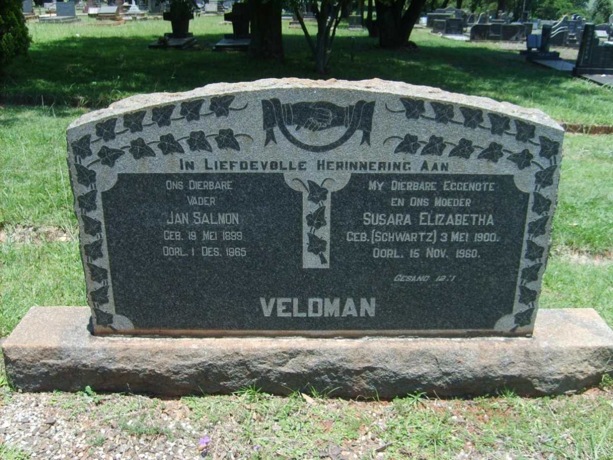 VELDMAN Jan Salmon 1899-1965 &amp; Susara Elizabeth SCHWARTZ 1900-1960
