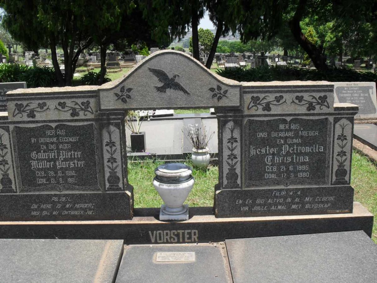 VORSTER Gabriel Pieter Moller 1894-1961 &amp; Hester Petronella Christina 1895-1980
